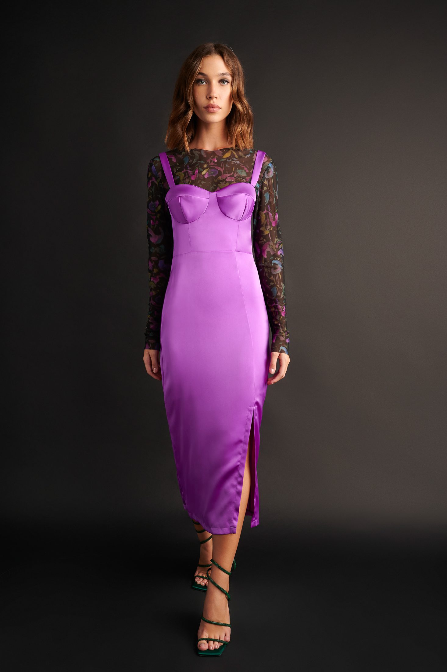 Σατέν μονόχρωμο midi φόρεμα